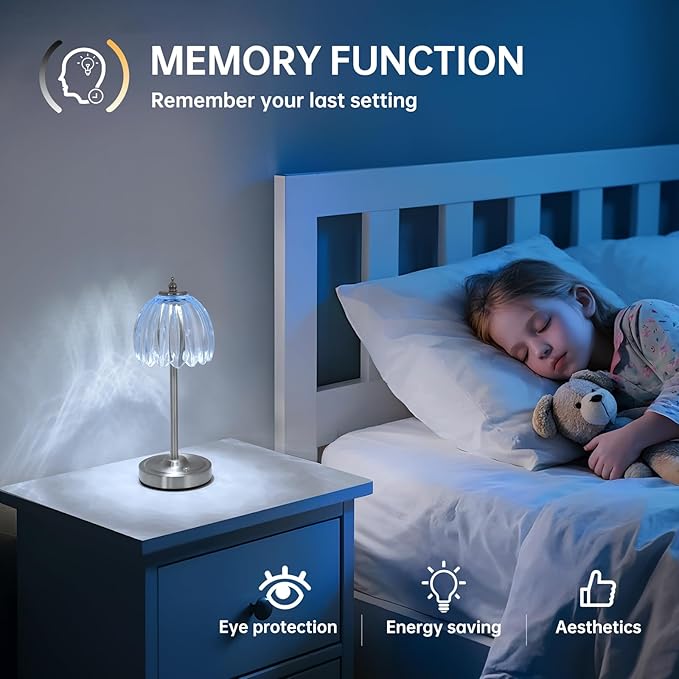 Tulip Table Lamp with 5200mAh Battery & Touch Control, Cordless Small Table Lamp with 3 Colors, Dimmable Rechargeable Table Lamps for Living Room, Bedroom, Bedside (Clear Light Blue Tulip)