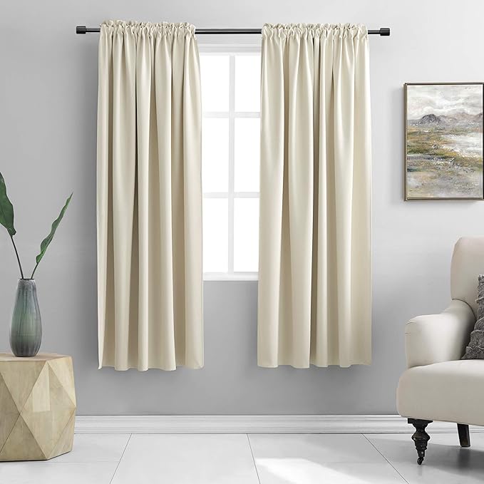 DONREN Cream Beige Room Darkening Curtain Panels for Bedroom - 2 Pcs Thermal Insulated Rod Pocket Window Drapes for Living Room (Ivory Beige,W 52 x L 63 Inch,)