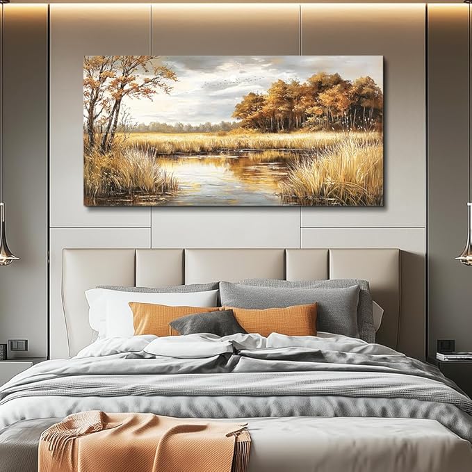 ERQINHUA Canvas Wall Art For Living Room Bedroom Wall Decor For Office Farmhouse Mural Lake Surface Landscape Painting Artwork Pictures Dining Room Hallway Home Decoration Ready To Hang 20x40 In