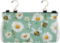 Bedside Caddy Hanging Bunk Bed Caddy Bed Organizer Hanging Pocket with 2 Hooks Bedside Storage Organizer Pocket Bag Holder Mint Green Daisy Flowers and Bees