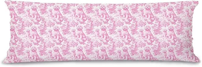 Pink Chinoiserie Poodle Dog 20x54 Body Pillow Cover with Zipper,Poodle Decor,Grandmillennial Pink Dog Decorative Body Pillow Cases for Bed Couch