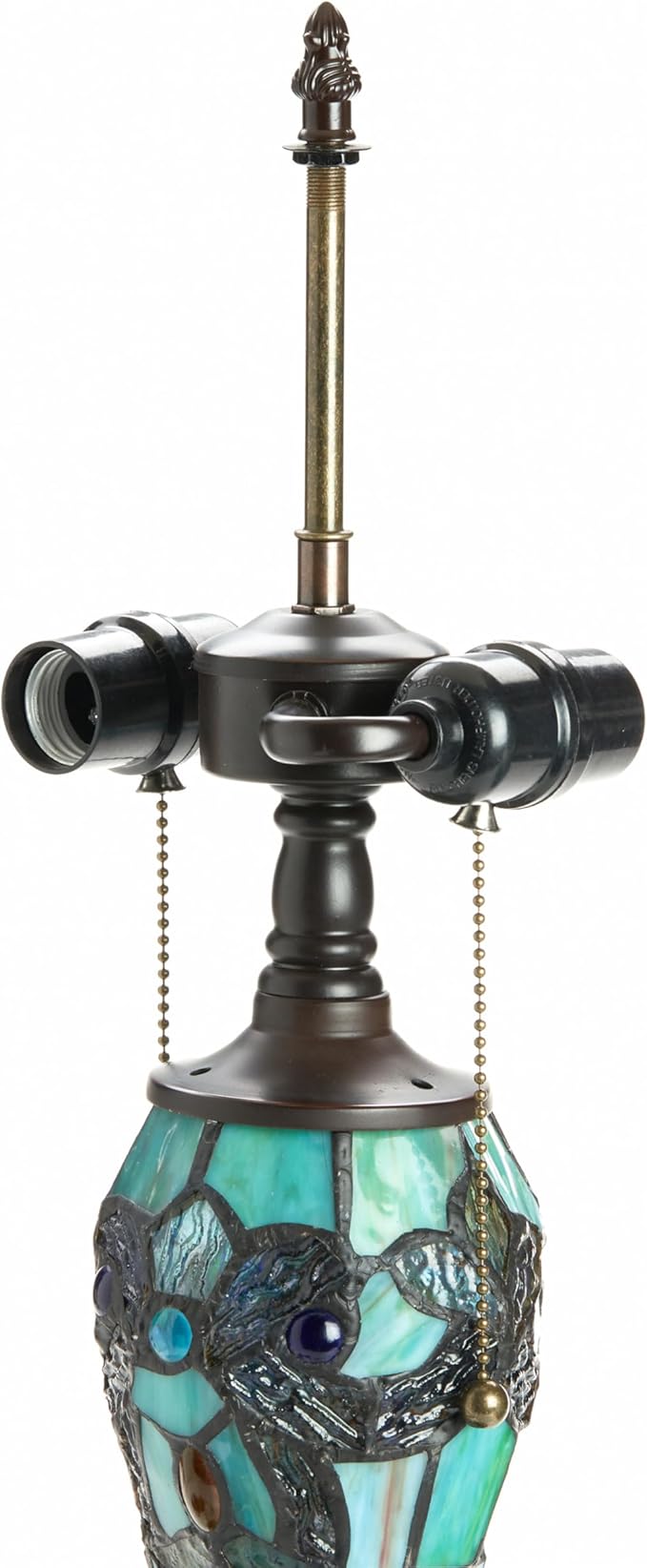 RIVER OF GOODS - Stained Glass Halston Double Lit Table Lamp - 20" H - Decorative Lamp for Bedroom - Bedside Lamp - Desk Lamps for Home Office - Tiffany Style - Green and Blue