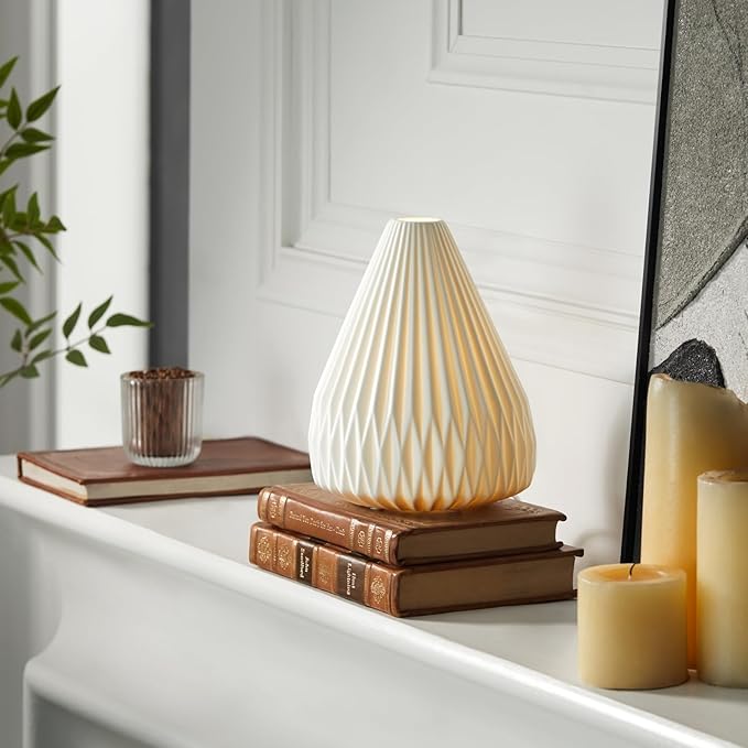 RONDURE 9.1" Modern Ceramic Table Lamp, Fully Dimmable Modern Bedside Lamps for Bedroom, Living Room and Nightstand, White Translucent Ceramic Shade, Warm Ambient Lighting, Corded, Bulb Included