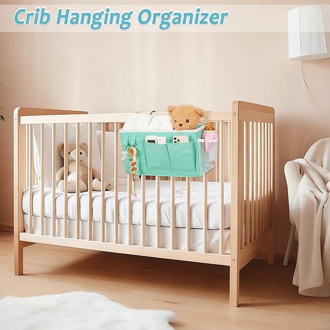Loghot Bedside Caddy/Bedside Storage Bag Hanging Organizer for Bunk and Hospital Beds,Dorm Rooms Bed Rails,Can be Placed Glasses,Books,Mobile Phones,Keys (2pc Green)