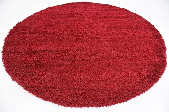 Unique Loom Solid Shag Collection Area Rug (8' Round, Cherry Red)
