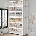 960QT Plastic Stackable Storage Bins with Lid, 240GAL Extra Large Collapsible Box with Wheels Clear Door, Foldable Closet Organizer Container Cabinet Drawer for Home Kitchen，6Pack, White