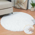 White Faux Fur Round Rug 4ft Fluffy Rabbit Fur Rug Machine Washable Circle Area Rugs for Living Room Bedroom Home Teen Room Nursery Décor