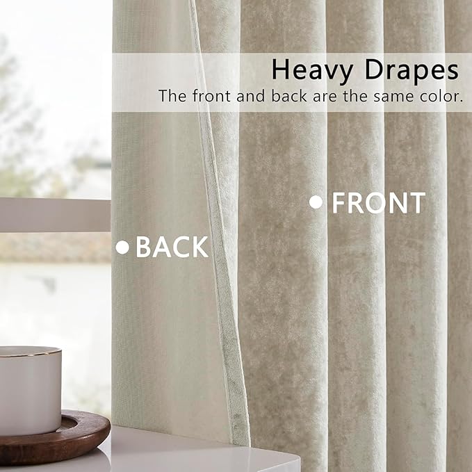 SMILETIME Ivory White Crushed Velvet Curtains 52x108 inch Luxurious Thermal Insulated Soundproof Drapes for Living Room Bedroom Office Soft and Durable Light-Filtering Window Treatments, 2 Panels