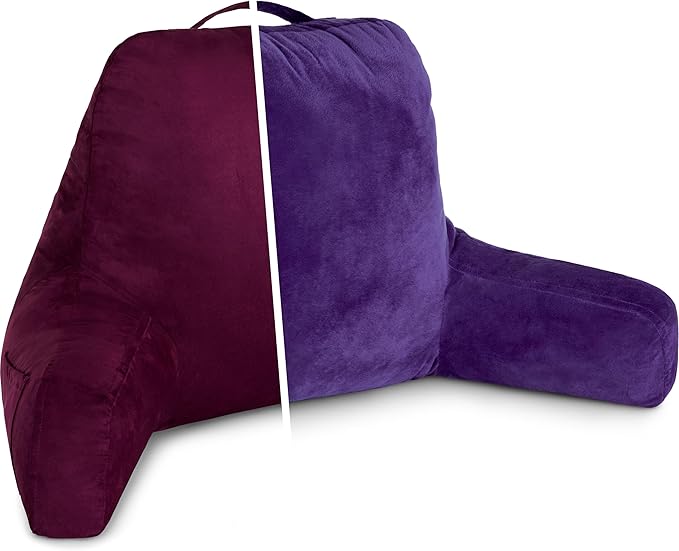 Husband Pillow Aspen Mauve Purple, Standard+ Reading Pillow Bed Rest Chair, Two-Sided Reversible Fabric, Large Lounge Cushion Adult Backrest with Arms, Comfy Back Support for Sit Sitting Up, Washable