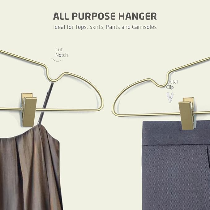 16.5" Adult Gold Metal Clips Pants Coat Clothes Hangers,30 Pack Coat Suit Closet Storage Display,Space Saving Standard Size Adult Clothing for Home Garment Clothes Shop