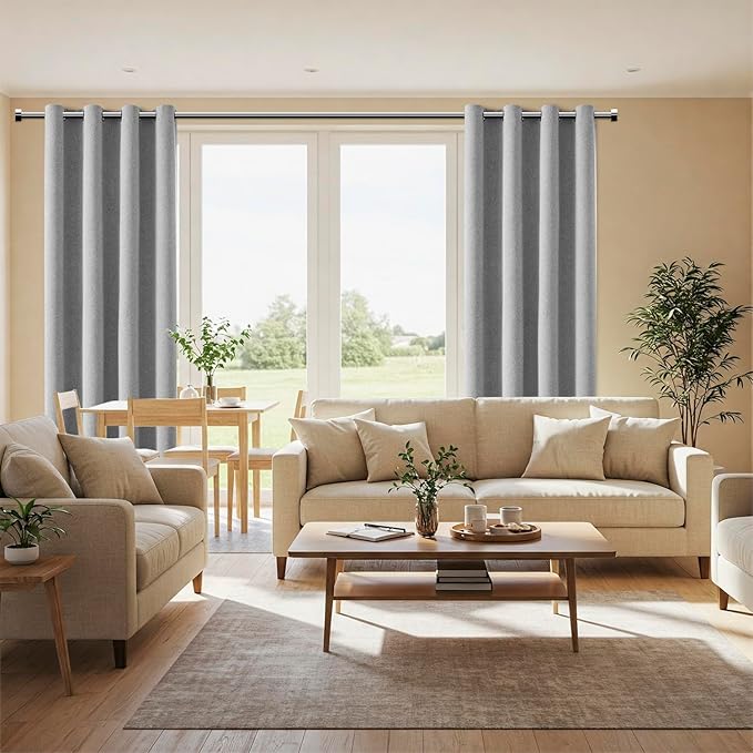 ChrisDowa 100% Blackout Grey Solid Curtains 45 Inches Long 2 Panels for Bedroom Living Room,Farmhouse Room Darkening Thermal Insulated Soundproof Grommet Top Window Treatment Drapes,52x45