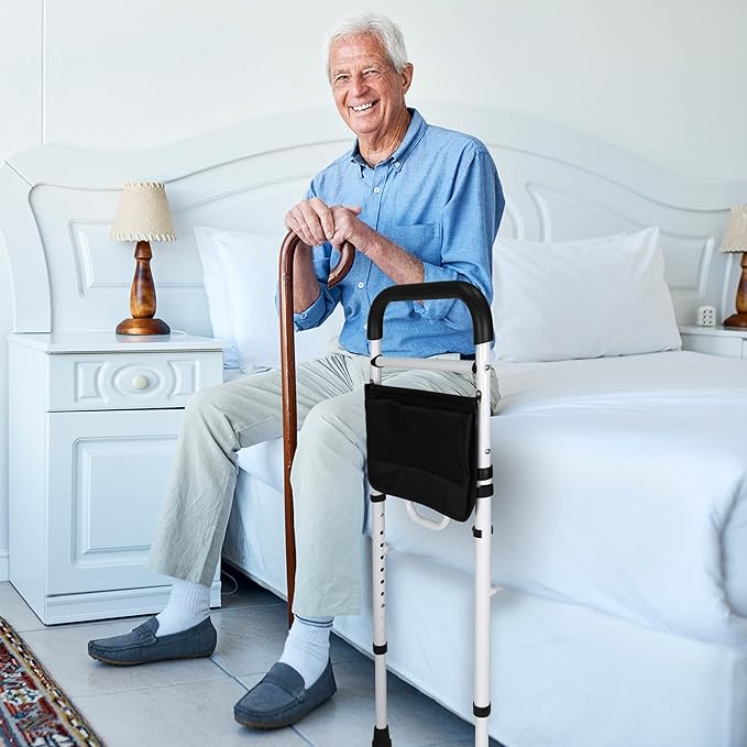 Vaunn Medical New Adjustable Bed Assist Rail Handle (Passed ASTM F3186–17 Safety Standard) and Hand Guard Grab Bar, Bedside Safety and Stability (Tool-Free Assembly)