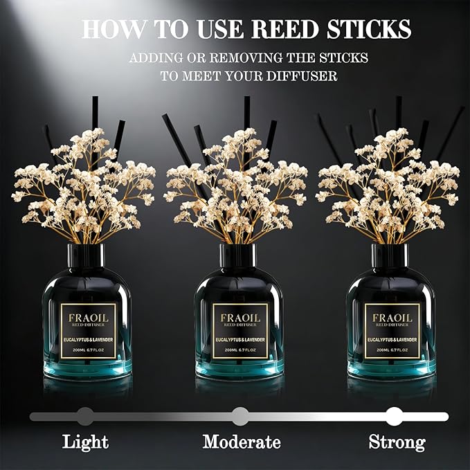 Moroccan Amber Reed Diffuser, Reed Diffuser Set 6.7 fl oz (200 ml) with 6 Reed Sticks, Home Fragrance Reed Diffuser for Bathroom Shelf House Bedroom Office Decor