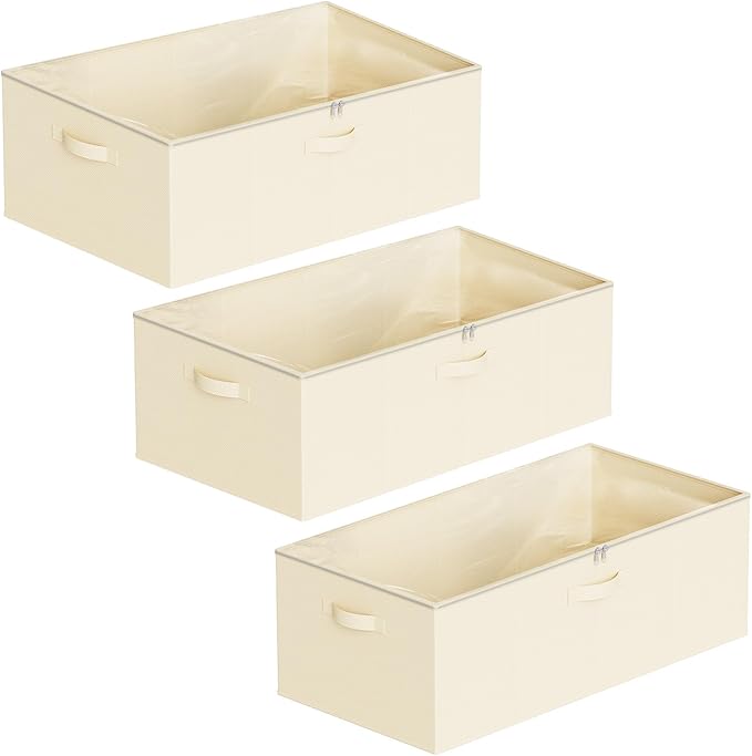 SpaceAid 3 Pack 10" High Under Bed Storage Containers, Large Underbed Storage Organizer Bins with Lids for Bedroom, Dorm, Clothes, Closet Organization, Bed Sheets and Blankets (Beige)