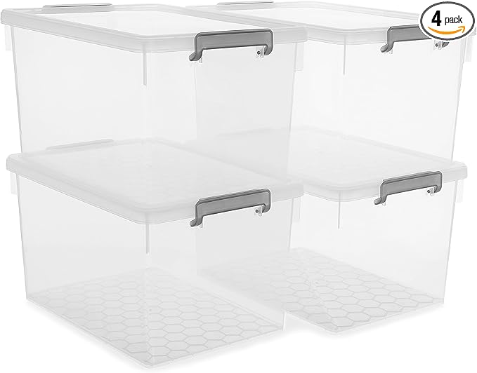 Citylife 48 Qt. Plastic Storage Bins with Lids Large Stackable Storage Containers for Organizing Clear Durable Storage Box, 4 Pack
