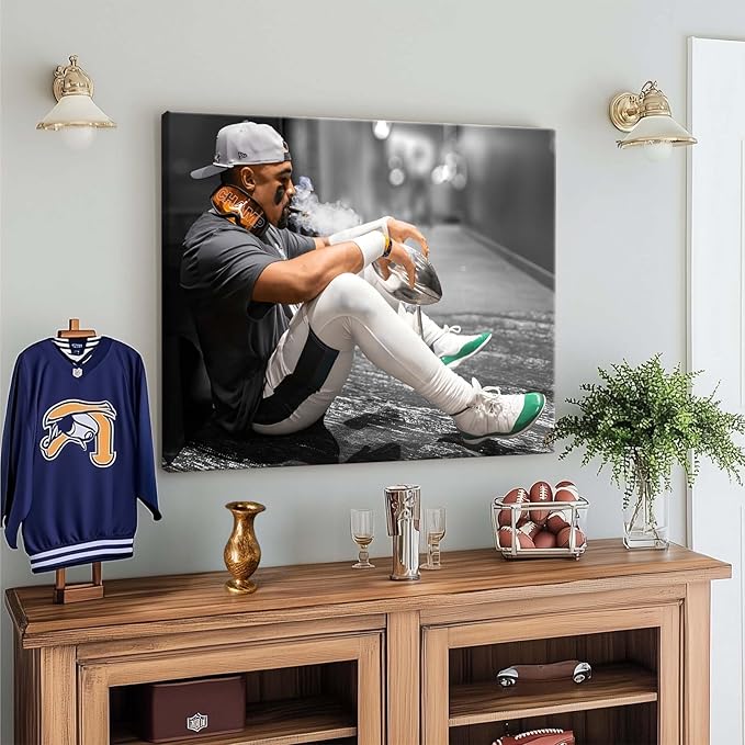 B.B.F MAKE 2025 Super Canvas Bowl Wall Art Champions Eagles Poster Print Philadelphia Hurts Painting Canvas Wall Decor Sports Star Picture Modern Bedroom Living Room Home Decoration, Framed 16x20inch