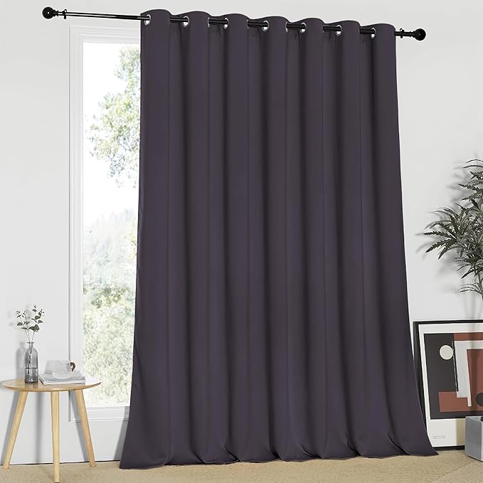 NICETOWN Blackout Patio Curtains 100 x 95 Inches Long for Sliding Door Extral Wide Blackout Curtain Panels Thermal Insulated Room Divider - Grommet Top, 100" W x 95" L, 1 Panel, Greyish Purple