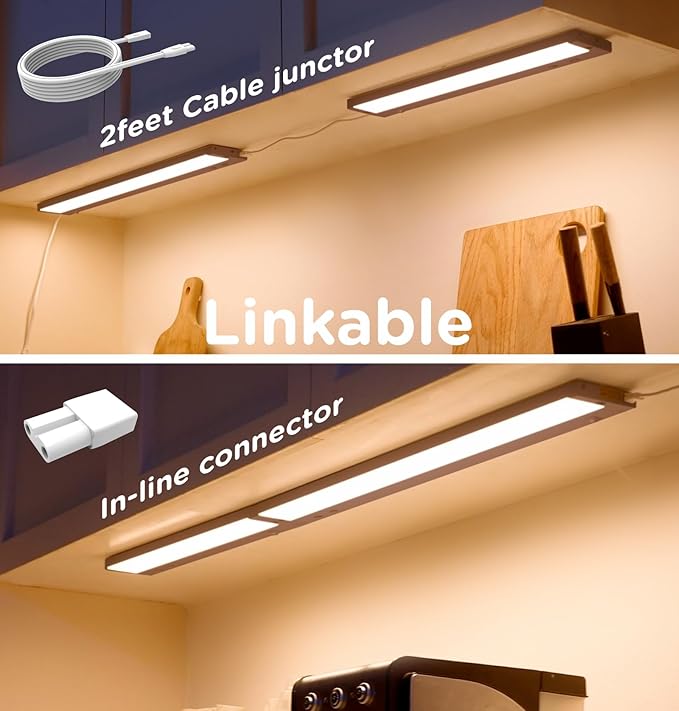 12 Inch Under Cabinet Lighting Plug in, 7W 120V 3 Color 3000K/4000K/5000K, 3 Brightness, Super Bright, Ultra Thin Under Counter Lights for Kitchen, Linkable LED Cabinet Light, Bronze