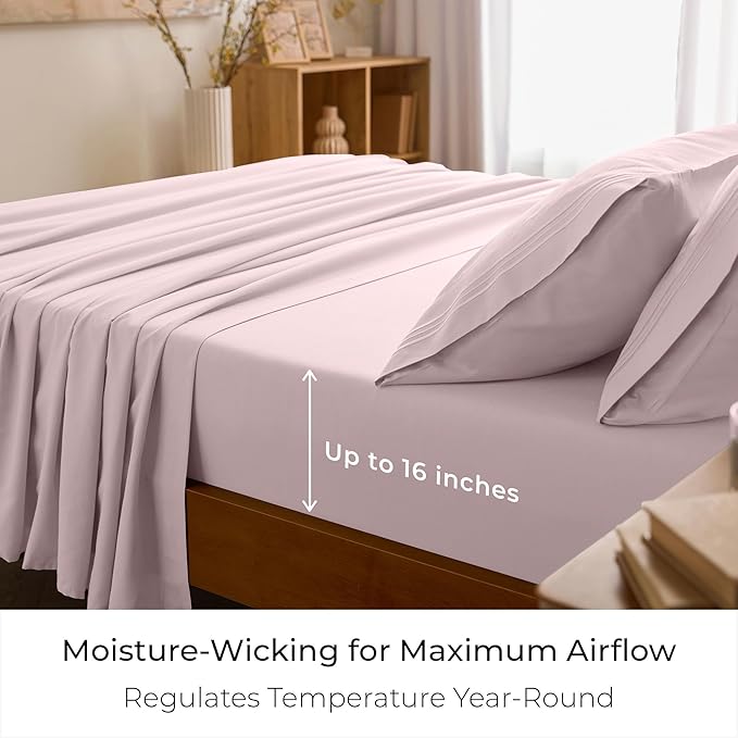 Mellanni King Sheet Set - 6-Piece Iconic Collection Bedding, (Including 4 Pillowcases), 16-Inch Deep Pocket, Easy Care, Extra Soft, Cooling Sheets, Brushed Microfiber - Blush Pink