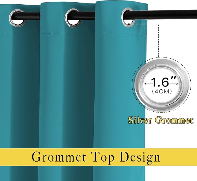 NICETOWN Peacock Teal Blackout Curtains for Living Room, Window Treatment Thermal Insulated Room Darkening Grommet Drapes Sound Dampening for Bedroom, 2 Panels, W37 x L72