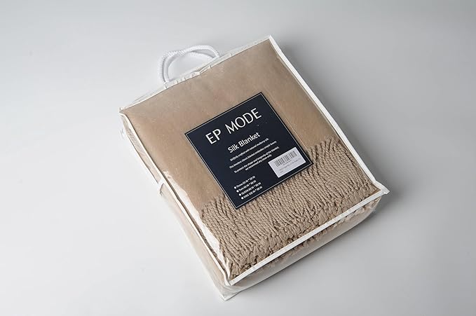 EP Mode Fringed Mulberry Silk Throw Blanket for Sofa (Rugby Tan)