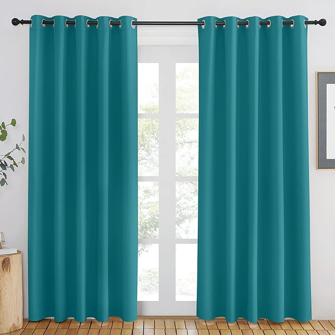 NICETOWN Blackout Doorway Curtain & Drape 84 inches Length - Light & Sound Blocking Thermal Curtain Solid Grommet Window Drape for Living Room (Peacock Teal, 1 Piece, W66 x L84)