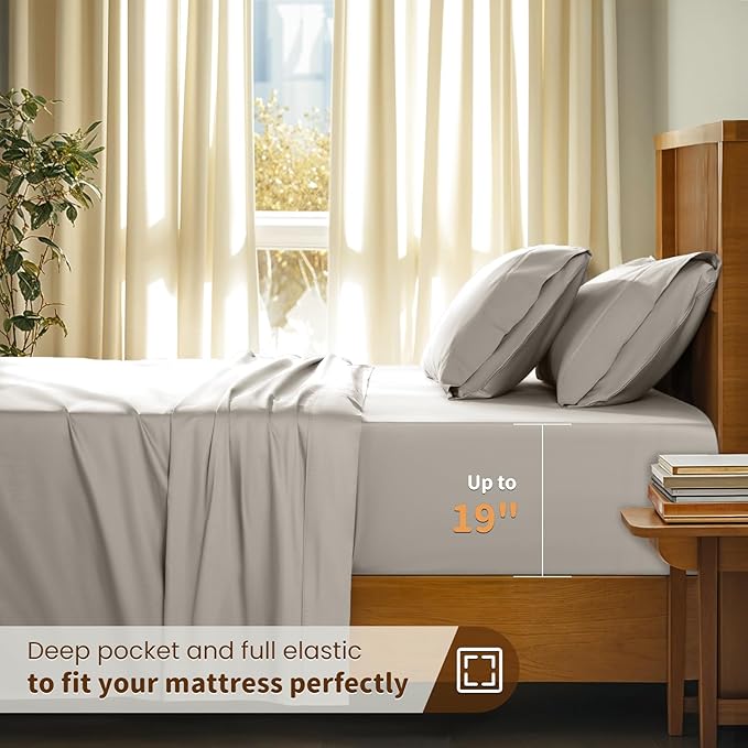 LBRO2M 100% Cotton Sheets Set Deep Pocket 19", 1000 Thread Count King Size 4 Piece Bed Sheet Sets Soft Comfortable Bedding All Season (King, Taupe)