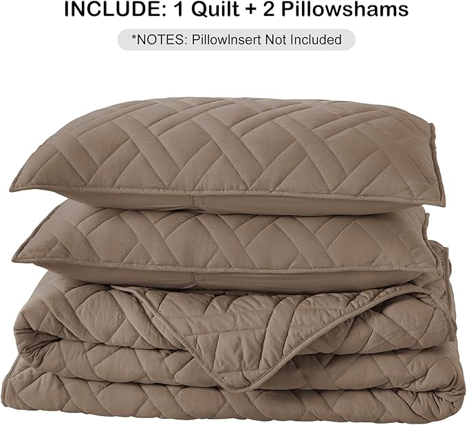 HORIMOTE HOME Quilt Set Queen Size Pine Bark, Classic Geometric Diamond Stitched Pattern, Ultra Soft Microfiber Lightweight Bedding Bedspread Coverlet for All Season with 1 Quilt 2 Pillow Shams