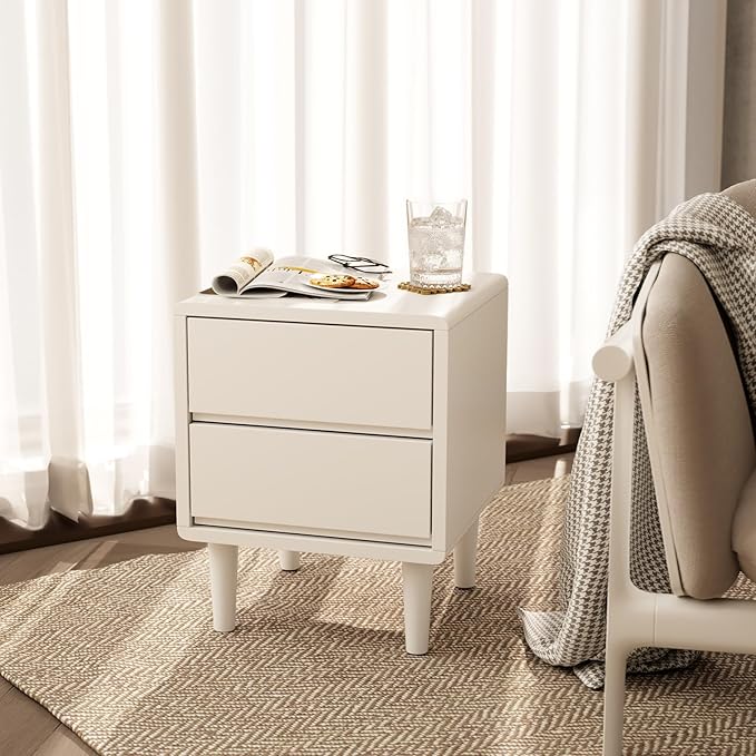 Solid Wood Nightstand White Night Stand with Drawers Mid Century Modern Nightstand with Storage,Wood Night Stand,Small Bedside Table for Bedroom,Living Room,Office,White Bedside Table