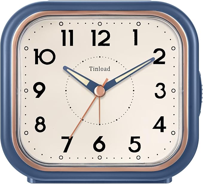 4.5" Vintage Retro Analog Alarm Clock, Super Silent Non Ticking Clock with Manual Light, Snooze, Battery Operated, Simply Design, for Living Room, Bedroom, Bedside, Desk(Blue)