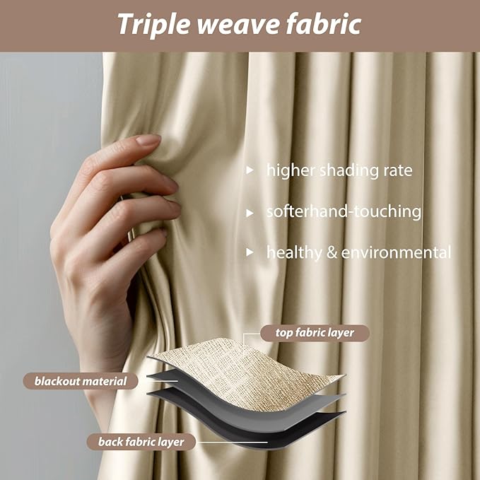 Room Divider Curtains with Ceiling Curtain Track Set Window Curtain for Bedroom,Living Room Total Blackout Thermal Insulated Privacy Ceiling Track Curtain W 6 × H 6 FT Beige drape&Black track