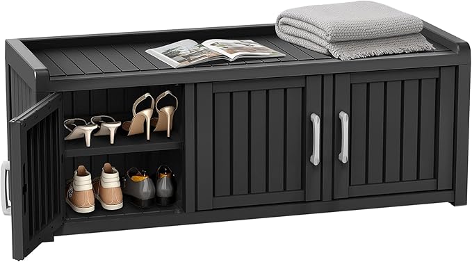 ROJIK Shoe Cabinet Waterproof UV-Resistant,Storage Bench Indoor Outdoor with Adjustable Shelves,for Entryway Bedroom,Hallway,Living Room(3 Door,Black)