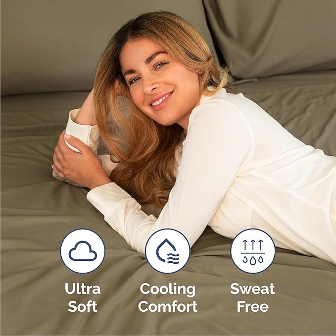 Cal King 6 Piece Sheet Set - Cooling, Comfy & Breathable - Hotel Luxury Bedding, Includes Fitted Sheet for Women, Men, Kids & Teens - 1 Flat, 1 Fitted Sheet, 4 Pillowcases with Deep Pockets - Khaki