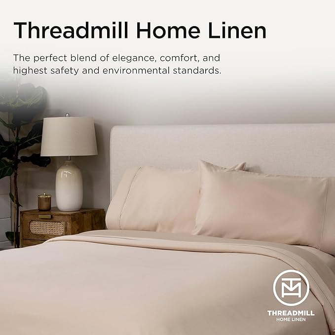 Threadmill Supima Cotton Sheets, 1200 Thread Count Soft 100% Cotton Sheets for Cal King Size Bed, 4 Pc Beige Cal King Bed Sheets Set, 5-Star Hotel Quality with Elasticized Deep Pocket King Sheet