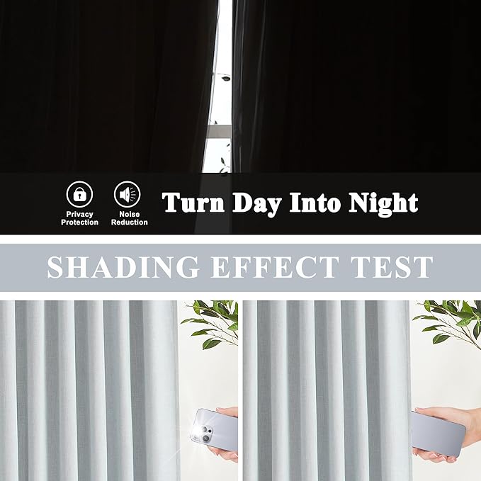 Vision Home Blue Fog Linen Full Blackout Curtains 90 inch Long for Bedroom Living Room Darkening Soundproof Window Panels Thermal Insulated Rod Pocket Back Tab Neutral Drapes 56" Wx90 Lx2