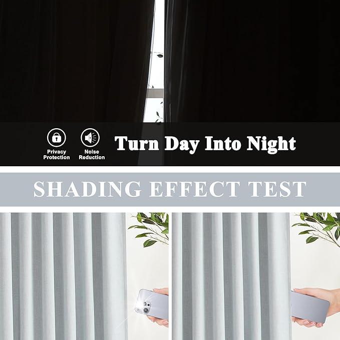 Vision Home Blue Fog Linen Full Blackout Curtains 95 inch for Bedroom Living Room Darkening Light Blocking Window Panels Thermal Insulated Rod Pocket Back Tab Neutral Drapes 56" Wx95 Lx2