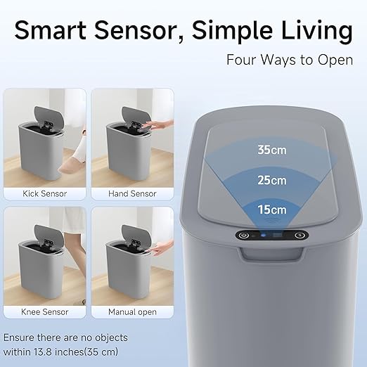 TIPGO Automatic Motion Sensor Bathroom Trash Can with Lid, 2.6 Gallon Touchless Trash Bin, Smart Garbage Can Plastic Slim Wastebasket for Bedroom, Office, Dorm (Grey)
