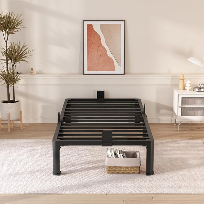 FUIOBYVV 12 Inch Twin Bed Frame with Round Corner Edge Legs 3500 lbs Metal Heavy Duty Steel Slats Support No Box Spring Needed Platform Noise Free Easy Assembly