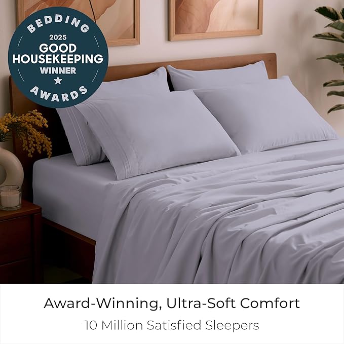 Mellanni California King Sheet Set - 6-Piece Iconic Collection Bedding, (Including 4 Pillowcases), 16-Inch Deep Pocket, Easy Care, Extra Soft, Cooling Sheets, Brushed Microfiber - Lavender