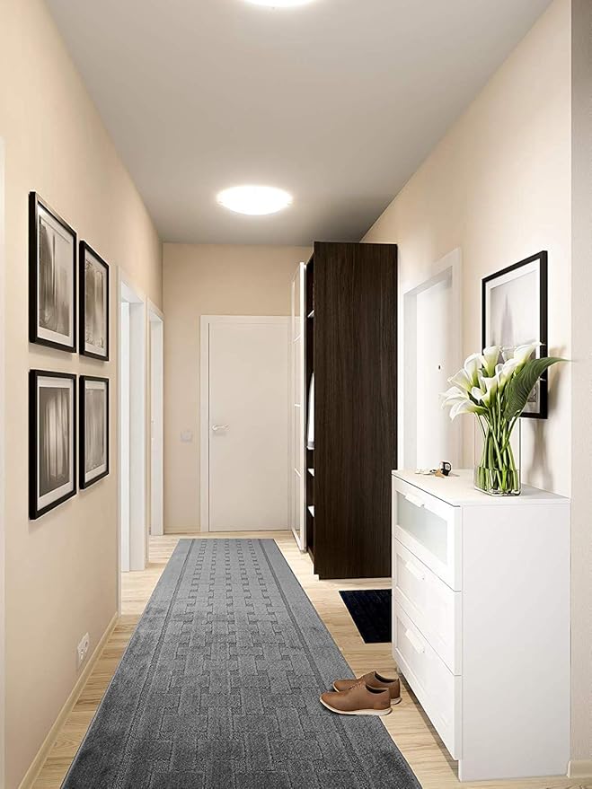 Non Slip Washable Carpet Runner Rug with Rubber Backing, Custom Floor Mat for Kitchen Hallway Stairs Bedroom Bathroom Entry, Grey, Your Choice of Length, 26 Inch X 28 feet