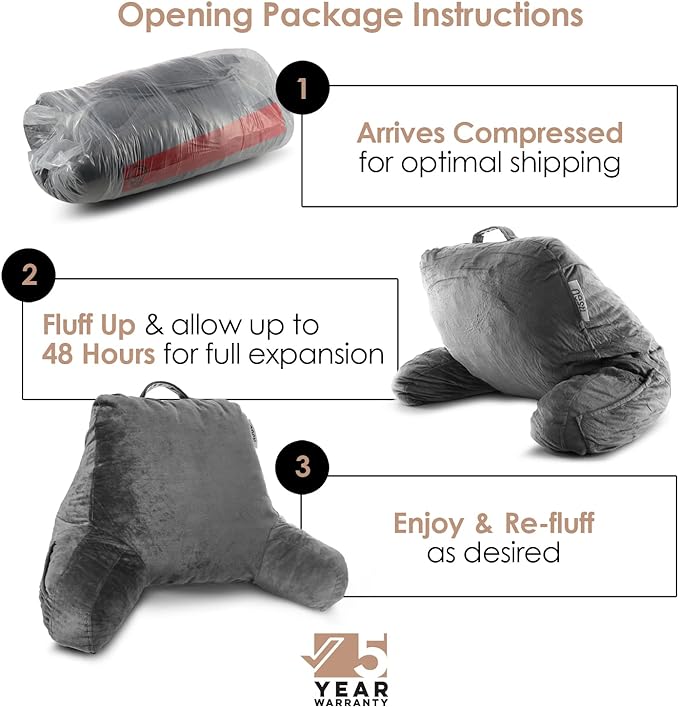 Nestl Reading Pillow for Kids & Teens with Shredded Memory Foam, Backrest Pillows for Reading, Watching, and Gaming, Use on The Couch, Bed, or Floor, Adjustable Support with Washable Cover Dark Grey