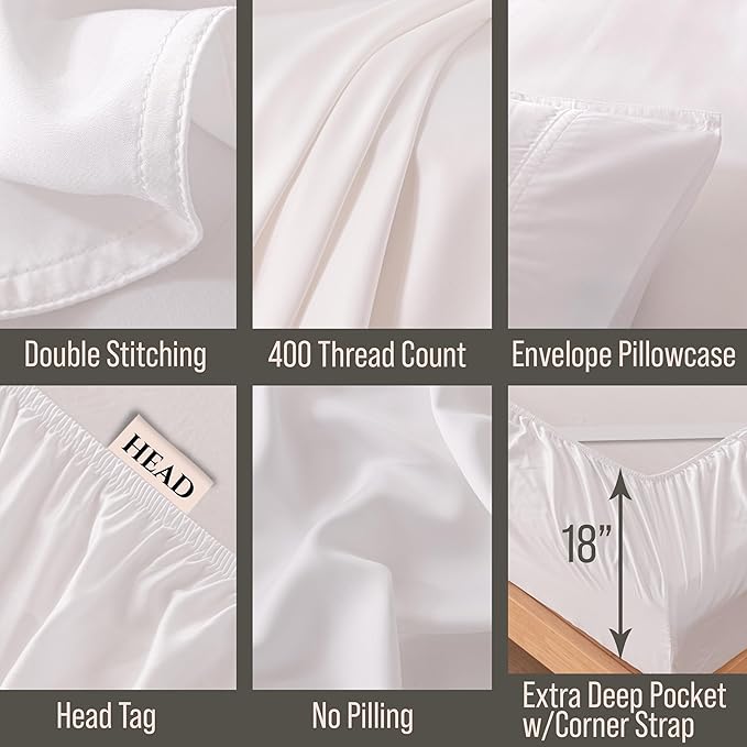 Bella Coterie 6 Piece Luxury Bamboo Viscose California King Size Sheet Set | 100% Organically Grown | Cooling for Hot Sleepers | 18" Deep Pocket | Soft & Hypoallergenic | 4 Pillowcases [White]