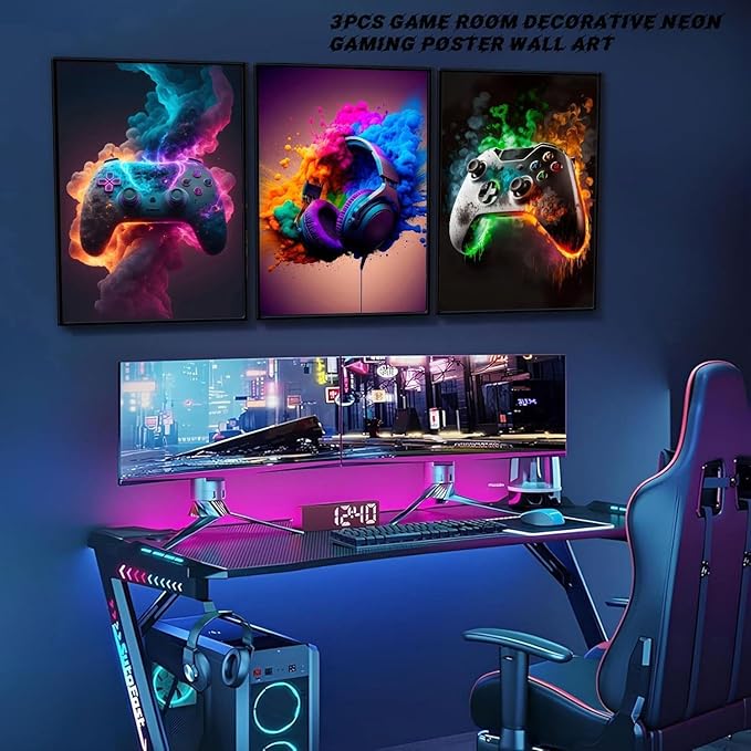 BGFCE Gaming Room Decor Wall Art, Video Theme Canvas Posters for Teen Boys Room, Unframed 16x24in Set of 3