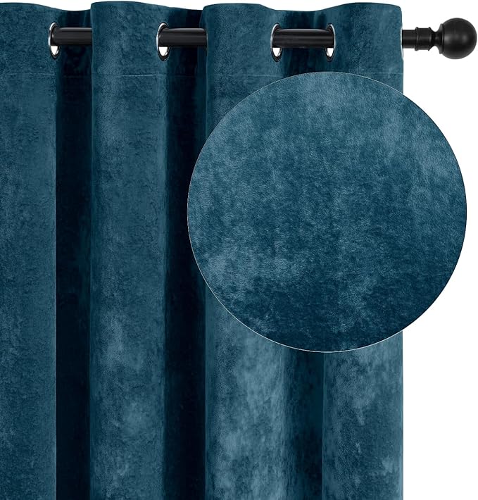 SMILETIME Tranquil Blue Crushed Velvet Curtains 52x84 inch Luxurious Thermal Insulated Soundproof Drapes for Living Room Bedroom Office Soft and Durable Light-Filtering Window Treatments, 2 Panels