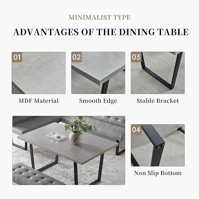 5 Piece Dining Table Set, 42.9 Inch Modern Kitchen Dining Table and Leather Dining Chairs for Kitchen Dining Room (Table + 4 Black Chairs)