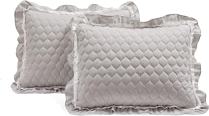 Lush Decor Ella Ruffle Lace Quilt, 3 Piece Set, King, Light Gray - Cute Quilt - King Bedding Set - Gray Bedding - Coquette Decor - Ruffle Trim - Lace Trim