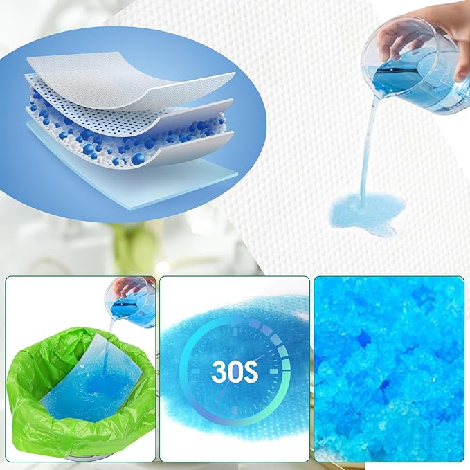 BOOWOO Bedside Commode Liners with Absorbent Pads,100 Disposable Commode Bags and 100 Pads, Scented Adult Potty Chair Liners, Portable Commode Poop Bags for Commode Chair, Bedpan, Bucket Toilet