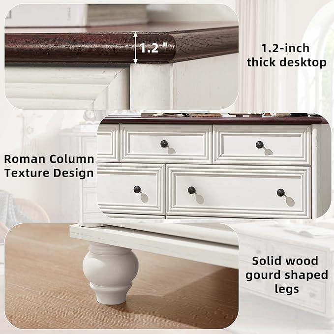 Farmhouse Dressers & Night Stand Set of 4, Wood 54" Wide 7 Drawer Dresser & 45" Tall Chest of Drawers, 18" Roman Column Nightstand Set of 2, Bedroom Furniture Dresser Sets for Home Living Room Hallway