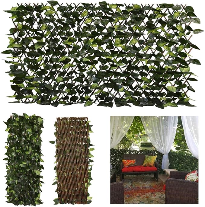 GLANT Expandable Fence Privacy Screen for Balcony Patio Outdoor,Decorative Faux Ivy Fencing Panel,Artificial Hedges (Single Sided Leaves) (1, Green-Verdant)