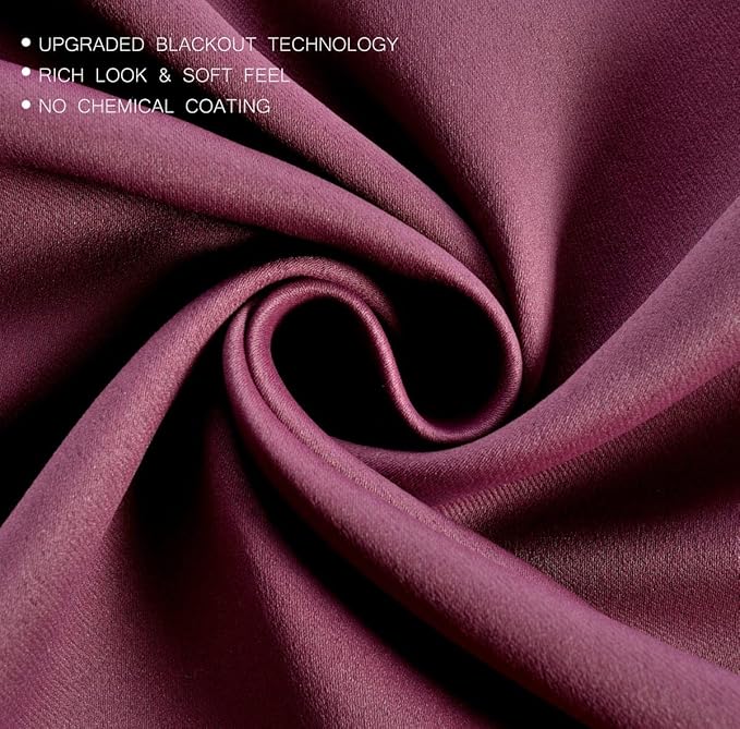 MIUCO Room Darkening Grommet Blackout Curtains for Livingroom Curtains Panels Set of 2 52x63 Inch Aubergine, Bonus 2 Tie Backs Included